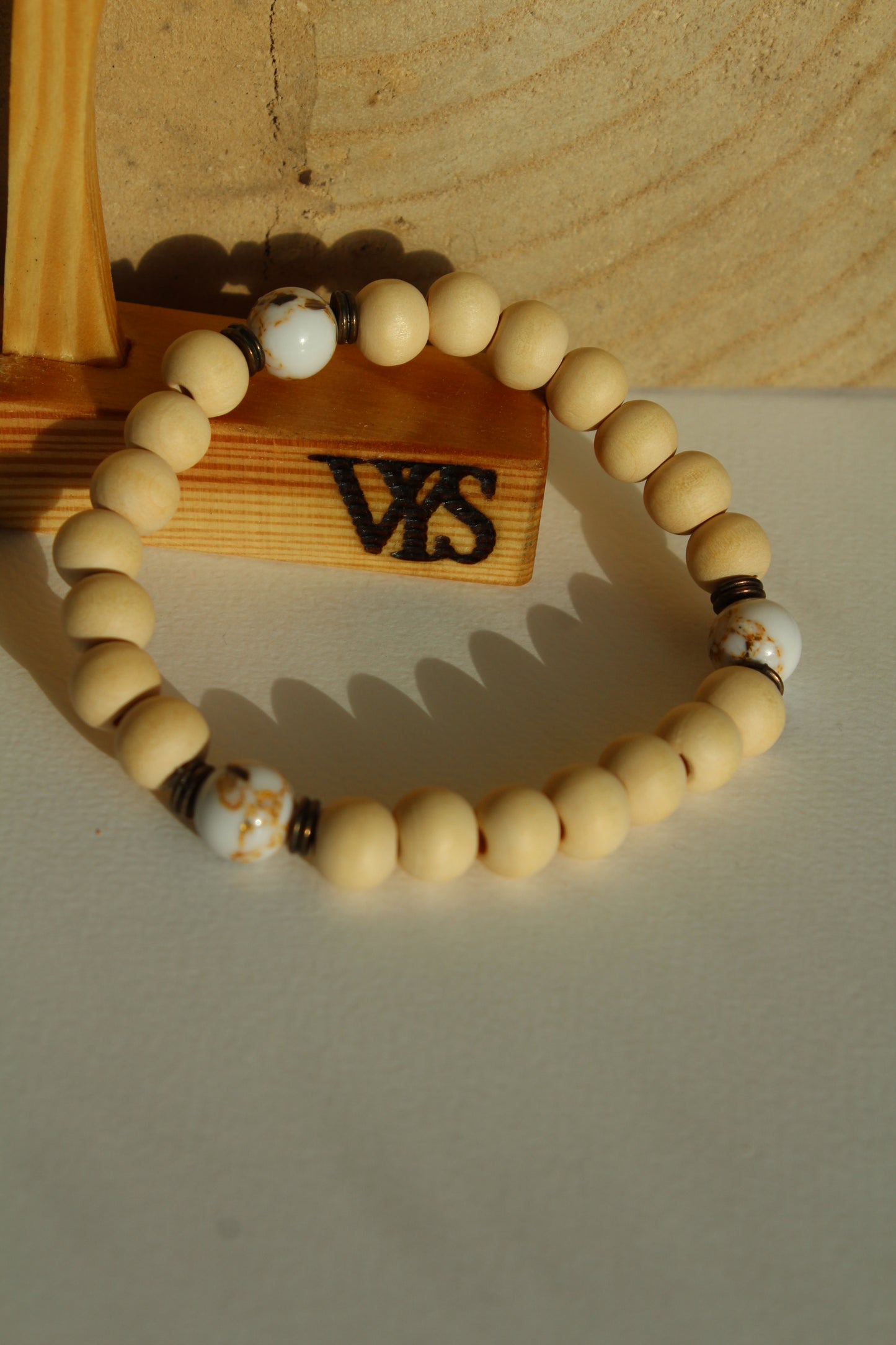 Beads Wooden Bracelet - White Agate