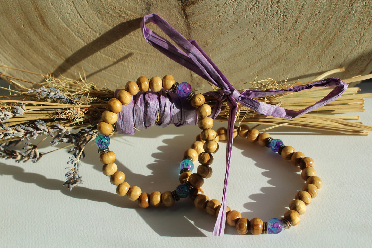 Beads Wooden Bracelet - Purple & Blue