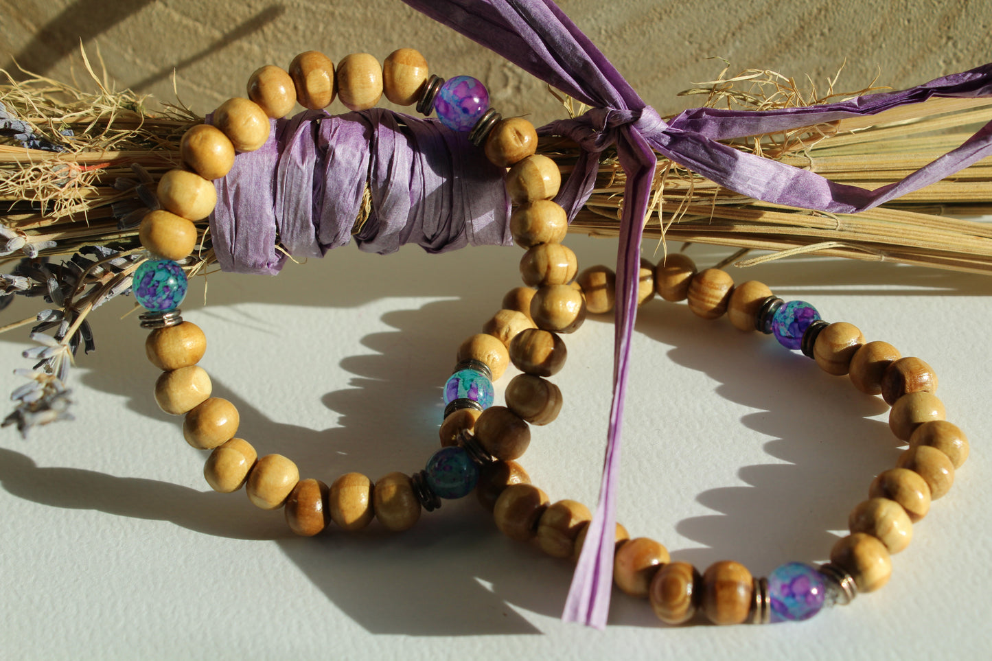 Beads Wooden Bracelet - Purple & Blue