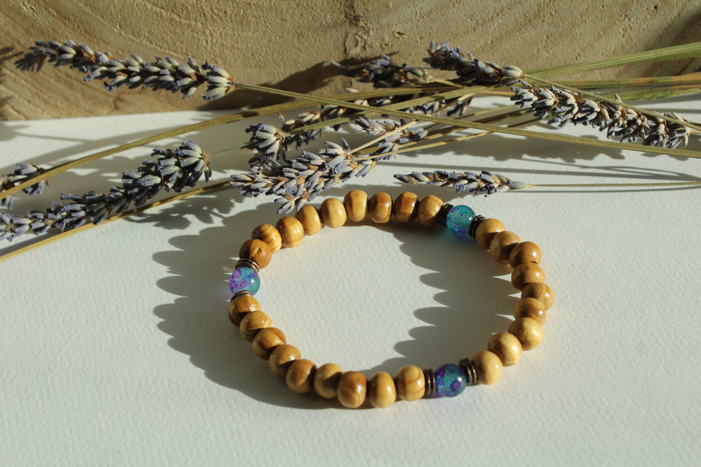 Beads Wooden Bracelet - Purple & Blue