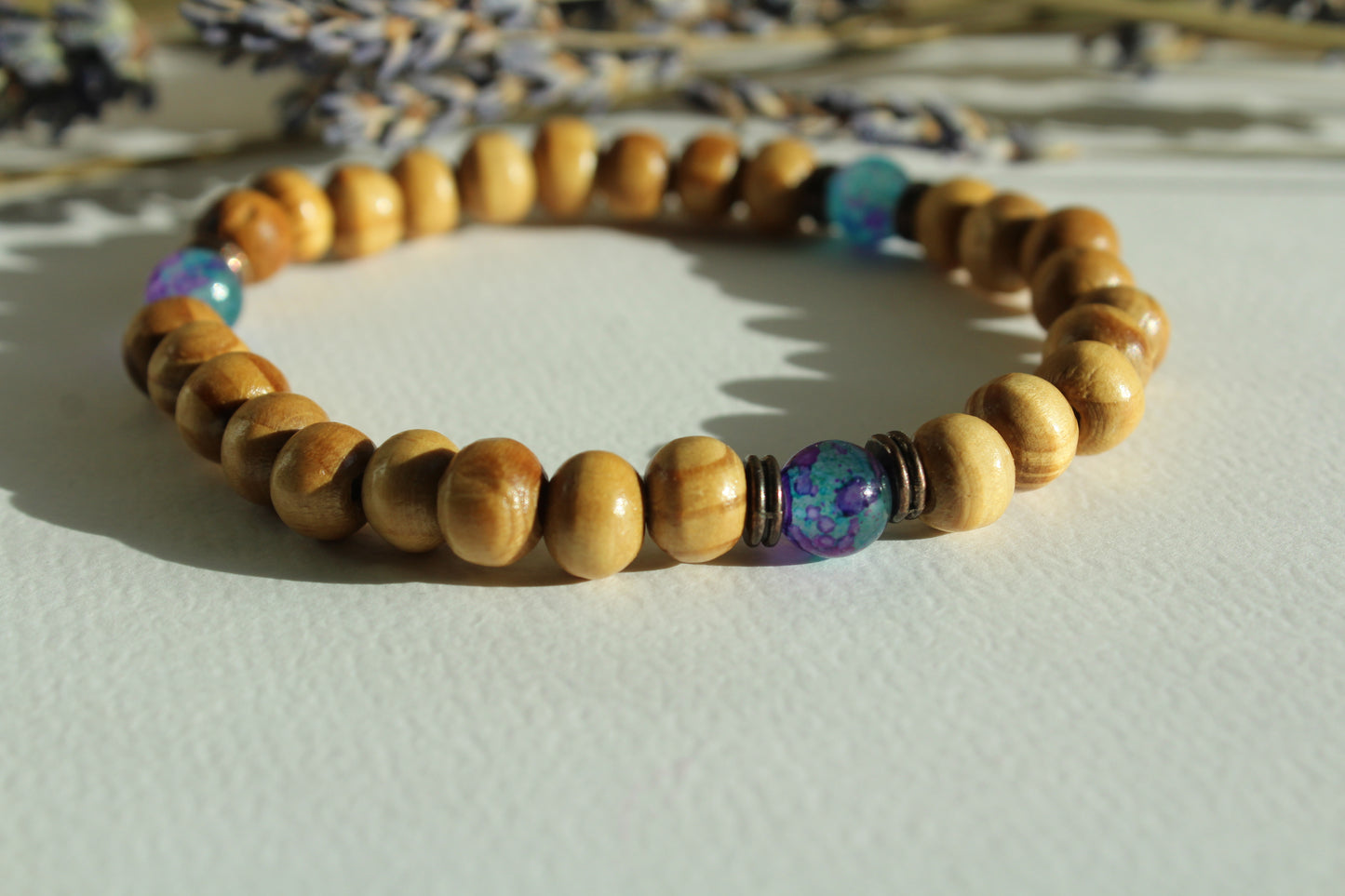 Beads Wooden Bracelet - Purple & Blue