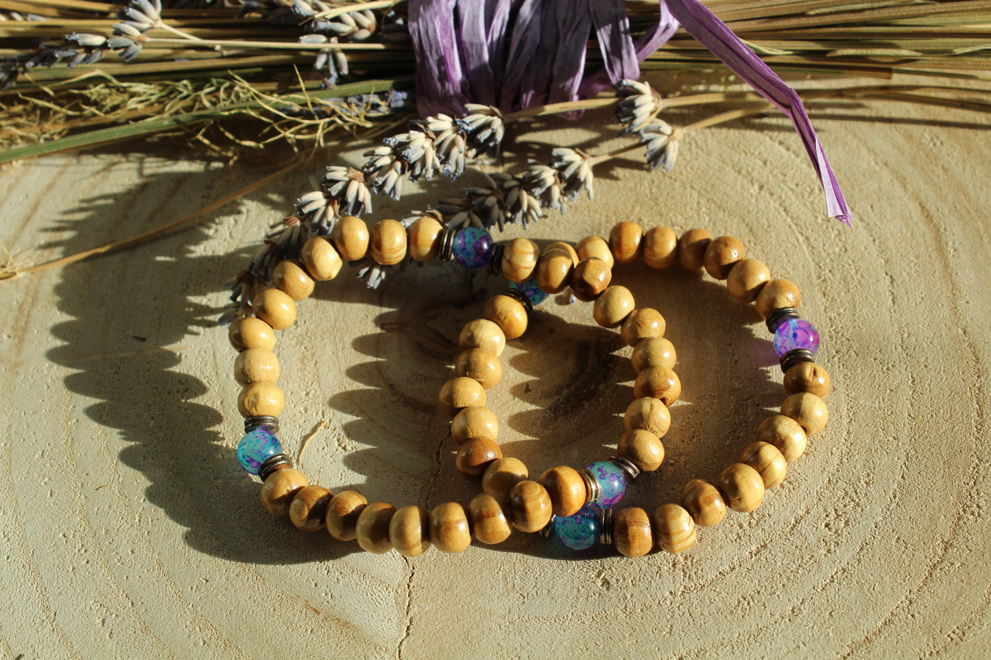 Beads Wooden Bracelet - Purple & Blue