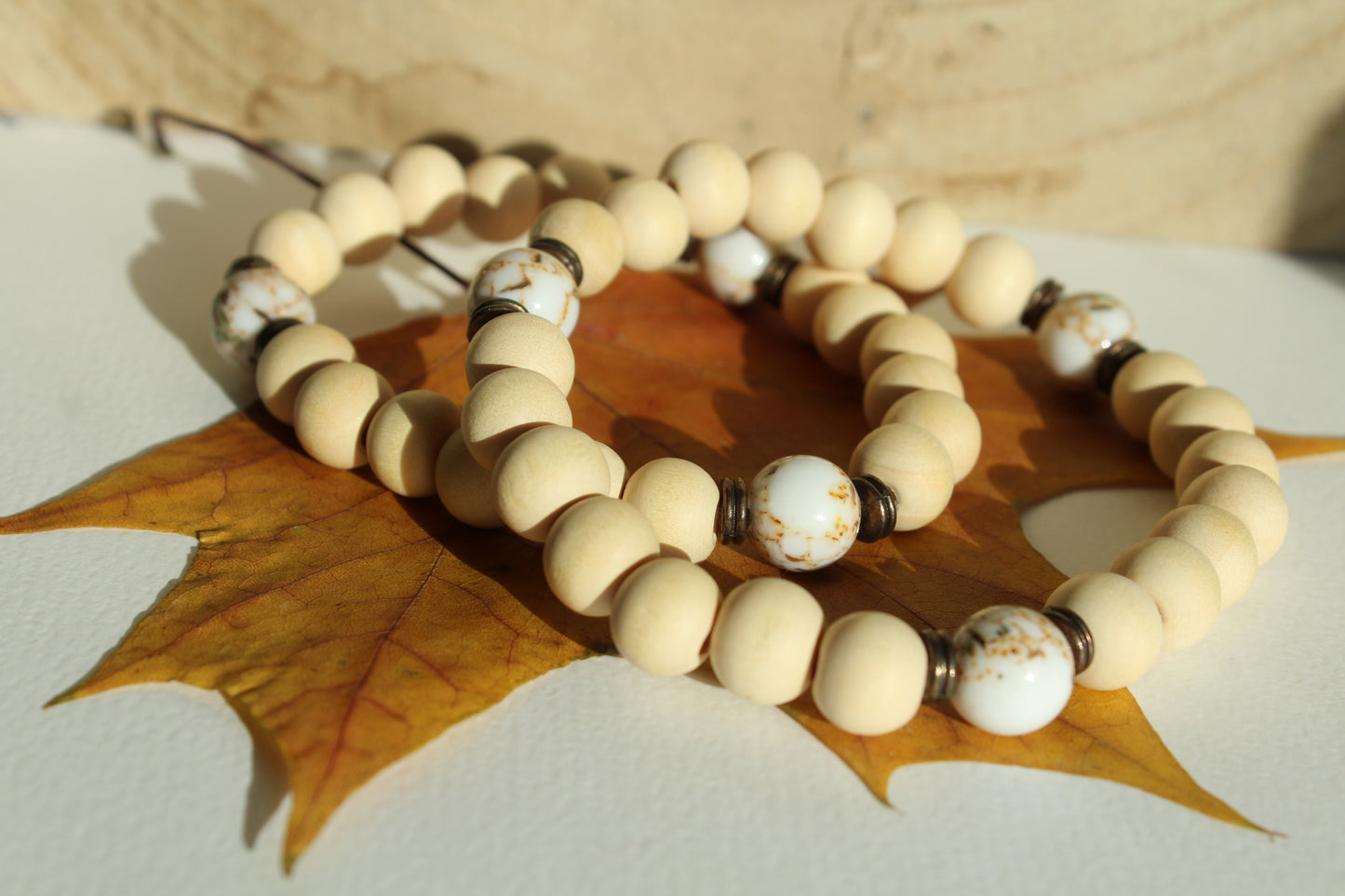 Beads Wooden Bracelet - White Agate