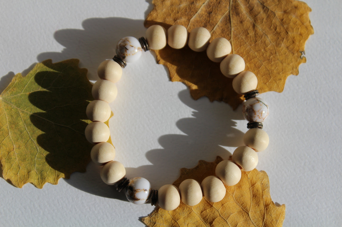 Beads Wooden Bracelet - White Agate