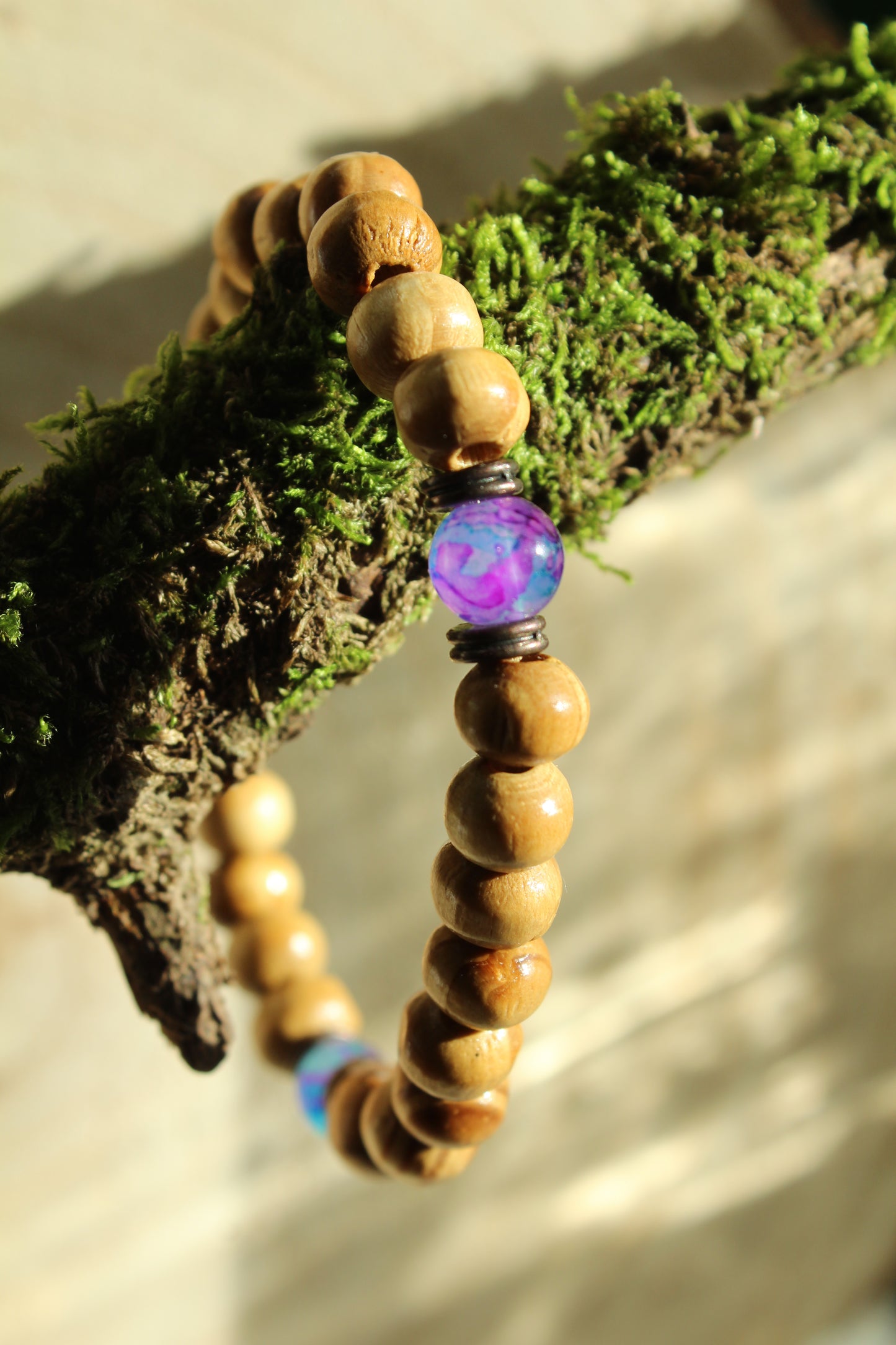 Beads Wooden Bracelet - Purple & Blue