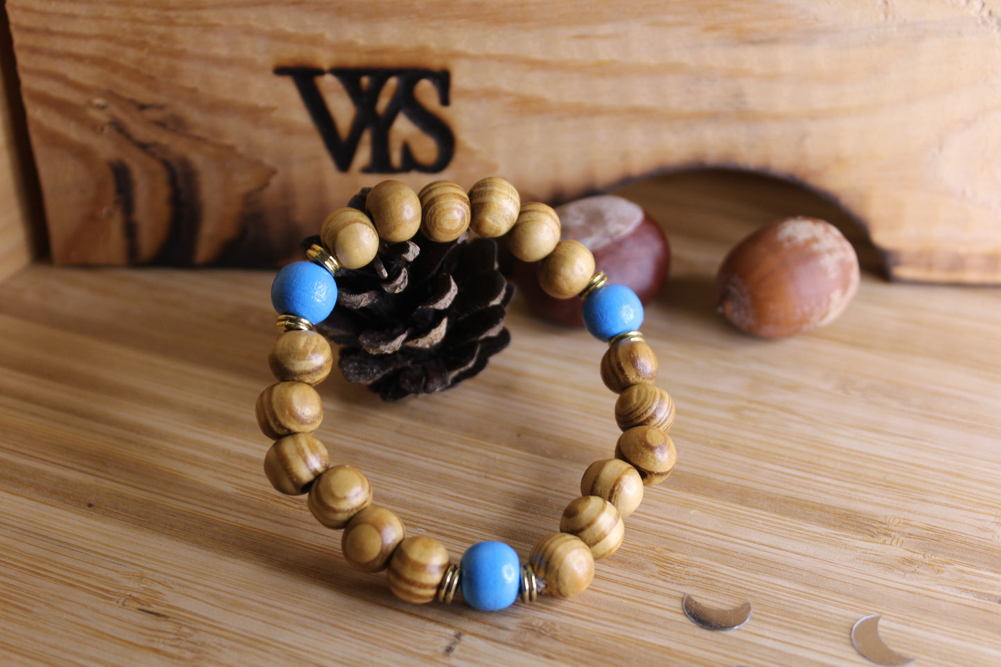 Beads Wooden Bracelet - Light Blue