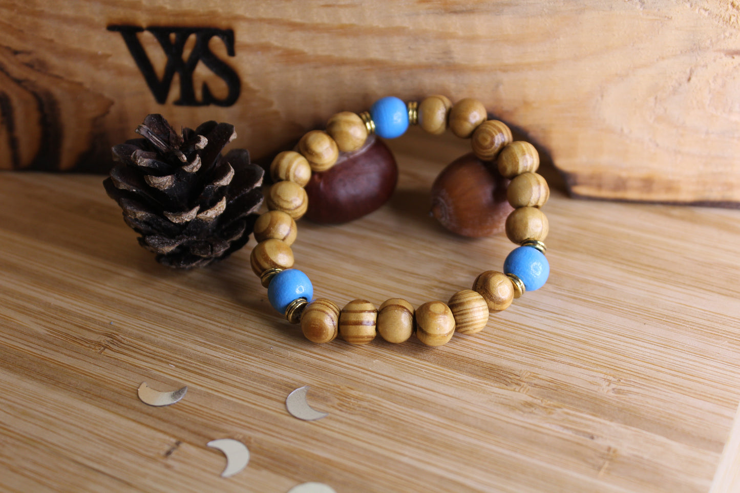 Beads Wooden Bracelet - Light Blue