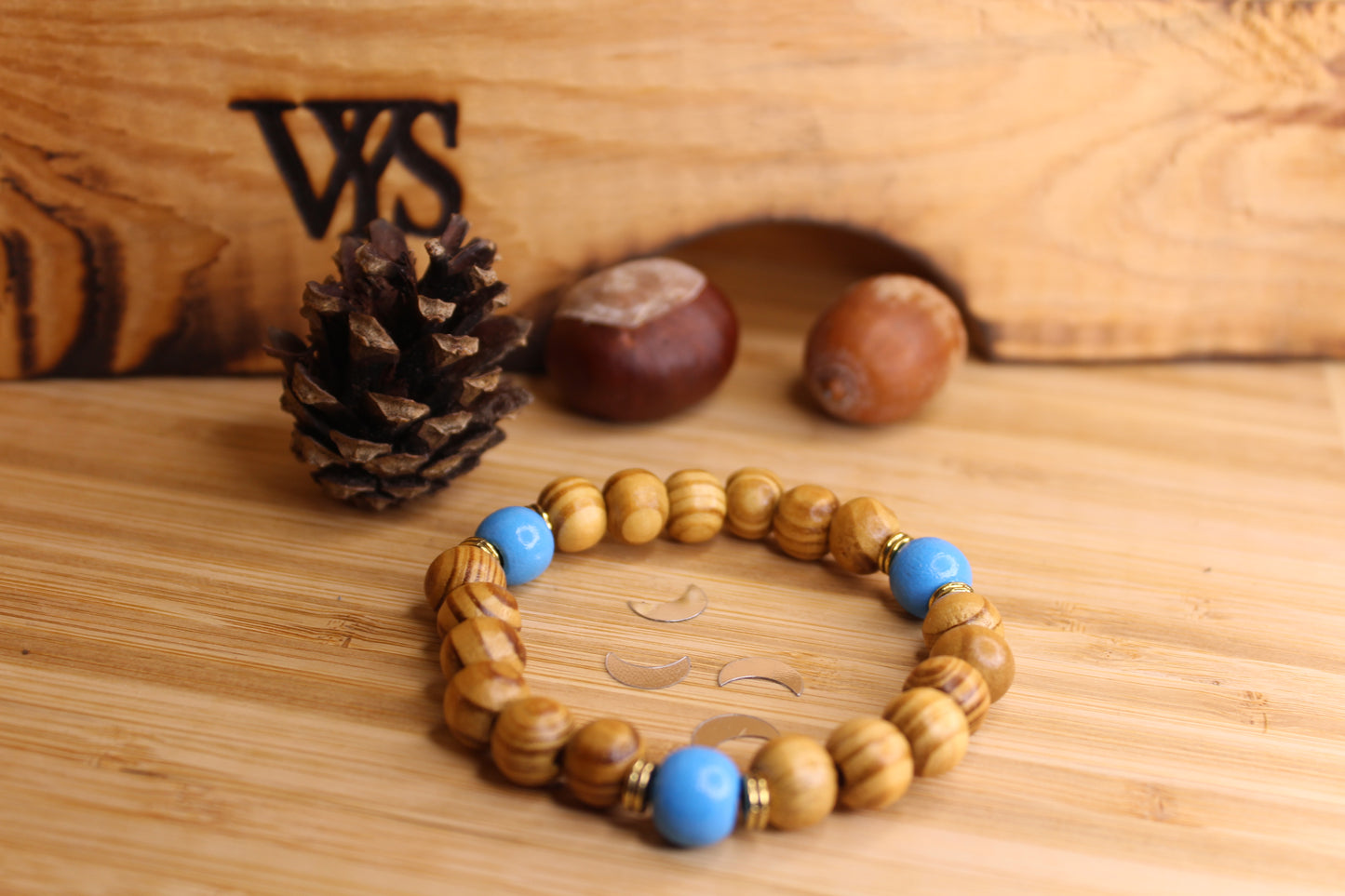 Beads Wooden Bracelet - Light Blue